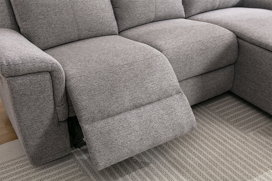 RC-7088 Dikke Polyester Fabric Manual Langende sectionele bank met chaisearmleuningen en kussens